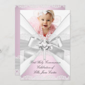 ホワイトシルバーピンク写真第1聖餐式 招待状 (正面/裏面)