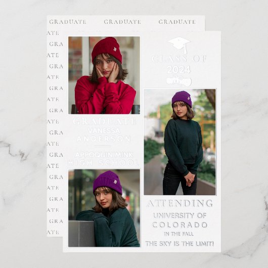 ホワイトシルバーフォイルHS卒業発表 箔シーズンカード (正面/裏面)