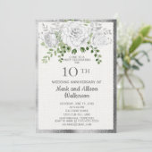 ホワイトシルバーフローラル 10周年結婚記念日 招待状 (スタンド正面)