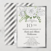 ホワイトシルバーフローラル 10周年結婚記念日 招待状 (正面/裏面)