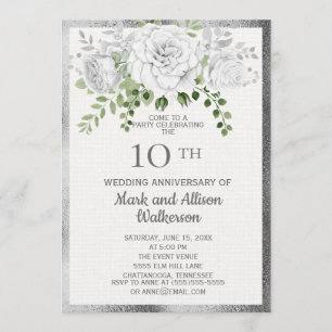 ホワイトシルバーフローラル 10周年結婚記念日 招待状