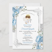 ホワイトシルバーボーイスペインのバウティゾブルーフラワーズ 招待状 (正面)