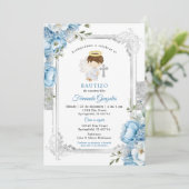 ホワイトシルバーボーイスペインのバウティゾブルーフラワーズ 招待状 (スタンド正面)