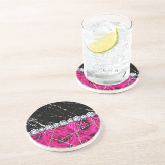 ホワイトシルバーマーブルバラブラックグリッター コースター