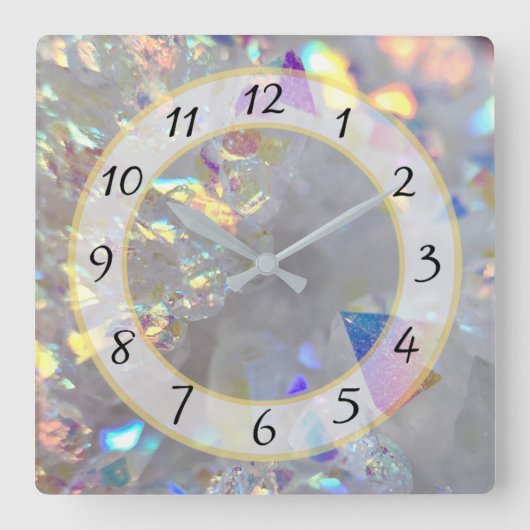 ホワイトシルバーメタリックフェイクストーン宝石時計 スクエア壁時計 (正面)