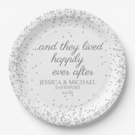ホワイトシルバー結婚グリッターが楽しく過ごす ペーパープレート