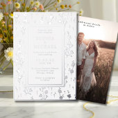 ホワイトシルバー結婚式招待状フローラテンプレート 箔シーズンカード