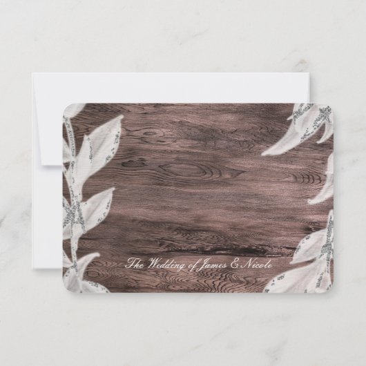 ホワイトシルバー葉ズウ素朴ィード秋エレガントRSVP 出欠カード (裏面)