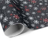 ホワイトシルバー赤い雪の結晶ブラッククリスマス ラッピングペーパー (ロールコーナー)