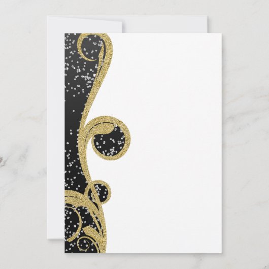 ホワイトシルバー金ゴールドエレガントブラック結婚スワール 招待状 (裏面)