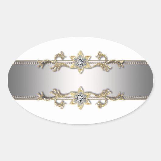 ホワイトシルバー金ゴールドジュエルエレガント封筒用シール 楕円形シール (正面)