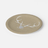 ホワイトシルバー〔雄ジカの〕枝角&ブラウン紙素朴ズ結婚 ペーパープレート (アングル)