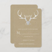 ホワイトシルバー〔雄ジカの〕枝角&ブラウン紙素朴RSVP 出欠カード (正面/裏面)
