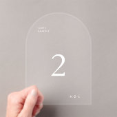 ホワイトシンプルアモダンクリルアーチテーブル番号 アクリル招待状 (インサイチュ (ポータブル))