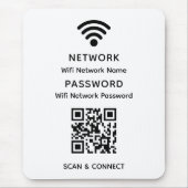 ホワイトシンプルエレガントWifi QRコードネットワークパスワード マウスパッド (正面)