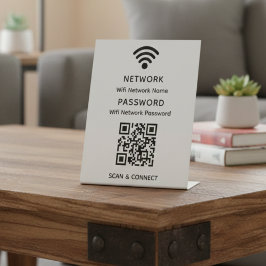 ホワイトシンプルエレガントWifi QRコードネットワークパスワード 台座サイン