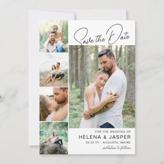 ホワイトシンプルクリーン5フォトコラージュ セーブザデート (正面)