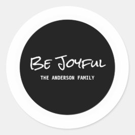 ホワイトシンプルスクリプトBe Joyful Holiday Stickers ラウンドシール