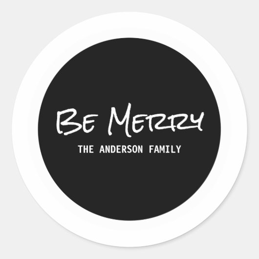 ホワイトシンプルスクリプメリートBe Holiday Stickers ラウンドシール (正面)