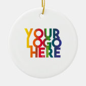 ホワイトシンプルビジネスロゴクリスマスフェスティバル セラミックオーナメント (正面)