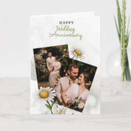 ホワイトシンプルフローラハッピー結婚ズ記念日 カード