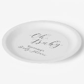 ホワイトシンプルミニマリストスクリプトOhベビーシャワー ペーパープレート (アングル)