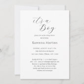 ホワイトシンプルミニマリスト男の子の赤ちゃんシャワー 招待状 (正面)