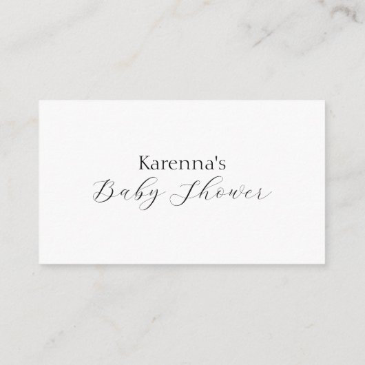 ホワイトシンプルミニマリスト赤ちゃんシャワー表示シャワー エンクロージャーカード (裏面)
