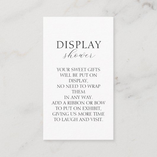 ホワイトシンプルミニマリスト赤ちゃんシャワー表示シャワー エンクロージャーカード (正面)