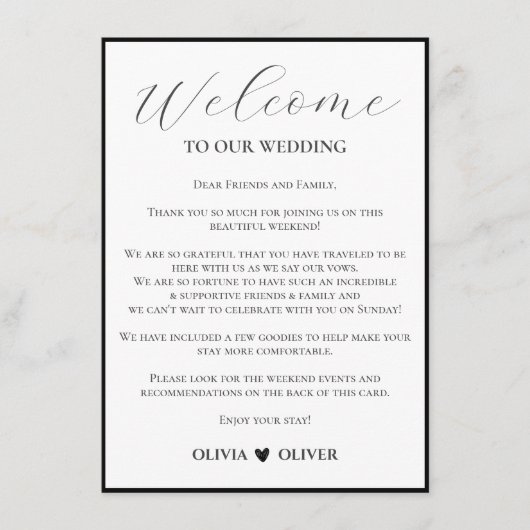 ホワイトシンプルミニマ結婚リストの週末の日程 エンクロージャーカード (正面)