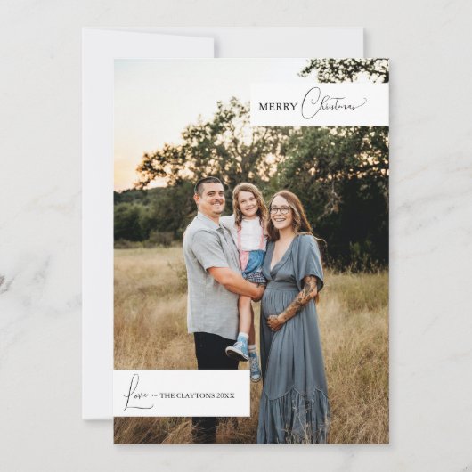 ホワイトシンプルモダンクリスマスファミリーポートレート シーズンカード (正面)