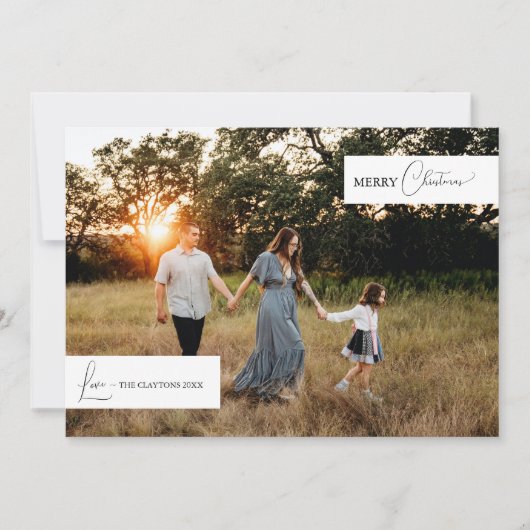 ホワイトシンプルモダンクリスマス家族ニュース写真 シーズンカード (正面)