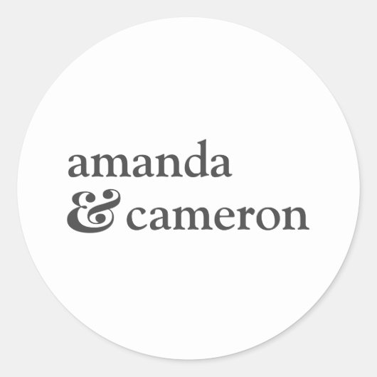 ホワイトシンプル新郎新婦の名前のロゴ ラウンドシール (正面)