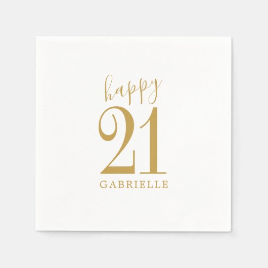 ホワイトシンプル金ゴールドハカスタムピー誕生日 スタンダードカクテルナプキン (正面)