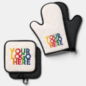 ホワイトシンプル・ビジネス・ロゴ 鍋つかみ&鍋敷きセット (正面/裏面)