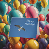 ホワイトシーガルソアリングブルースカイ誕生日カード カード