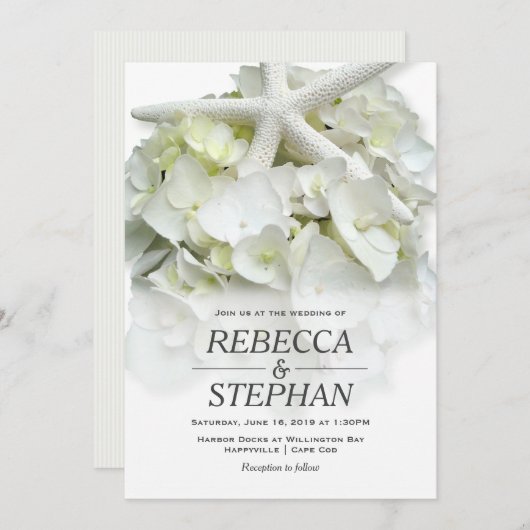 ホワイトシーサイドガーデンカジュアルエレガントな結婚式 招待状 (正面/裏面)