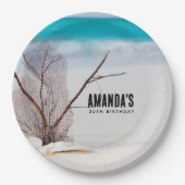 ホワイトシーシェルズオンザトロピカルビーチ誕生日 ペーパープレート (正面)