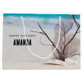 ホワイトシーシェルズオンザトロピカルビーチ誕生日 ラージペーパーバッグ (裏面)