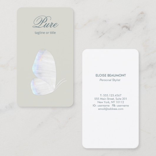 ホワイトシーシェルバタフライ美しいとウェルネス 名刺 (正面/裏面)