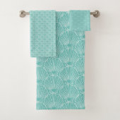 ホワイトシーシェルパターンオーバーグリーンビーチハウス バスタオルセット (インサイチュ)