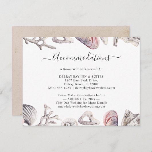 ホワイトシーシェルビーチサンドアコモデーションカード インビテーションポストカード (正面/裏面)