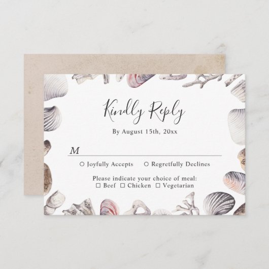 ホワイトシーシェルビーチサンドデスティネーションウェディング 出欠カード (正面/裏面)