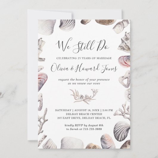 ホワイトシーシェルビーチ我々はまだ誓いを更新する 招待状 (正面)