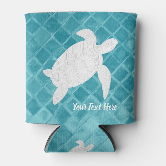 ホワイトシータートルアクアシーガラスあなたのテキスト 缶クーラー (正面)