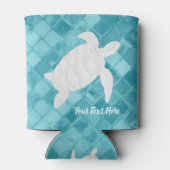 ホワイトシータートルアクアシーガラスあなたのテキスト 缶クーラー (裏面)