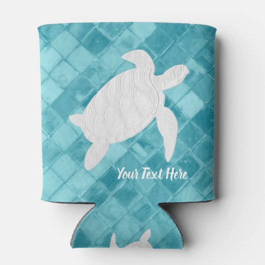 ホワイトシータートルアクアシーガラスあなたのテキスト 缶クーラー (裏面)