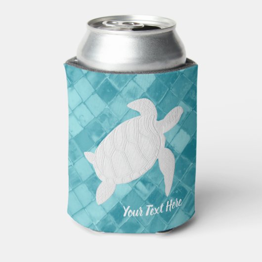 ホワイトシータートルアクアシーガラスあなたのテキスト 缶クーラー (缶裏面)
