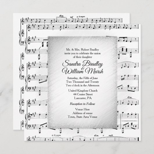 ホワイトシートミュージック結婚のテーマ招待状 招待状 (正面/裏面)