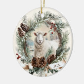 ホワイトシープファーム動物クリスマスピネコンリース セラミックオーナメント (左)